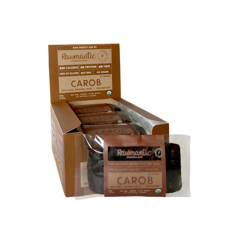 Carob Vegan Plant based, Protein nutritional Bars. Pack of 12
