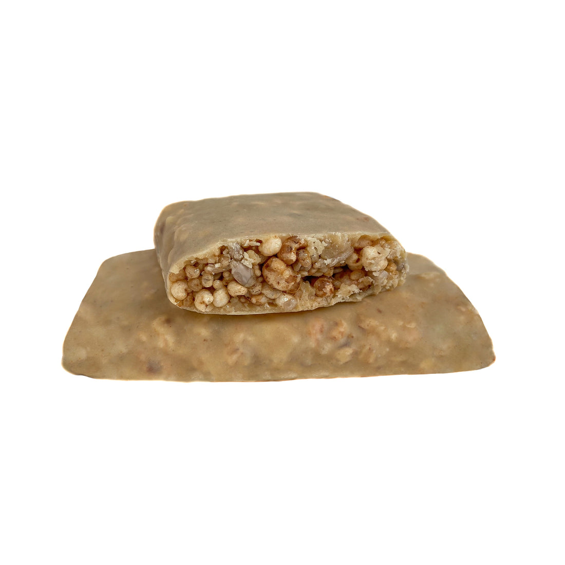 Vanilla sugar-free snack bar cut open showing the crunchy center