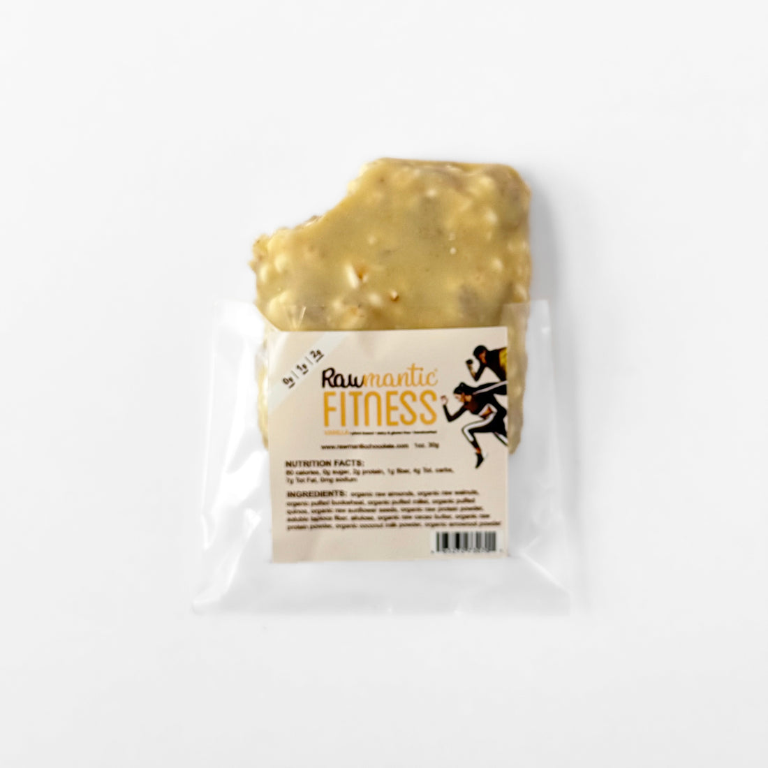 Fitness vanilla mini protein bar partially unwrapped