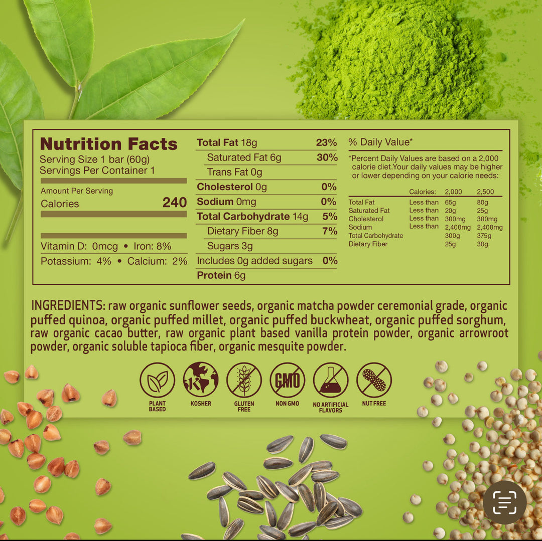 Matcha Vegan Plant Based Protein nutritional Bars