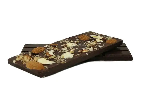Large mixed nuts and quinoa dark raw chocolate tablet